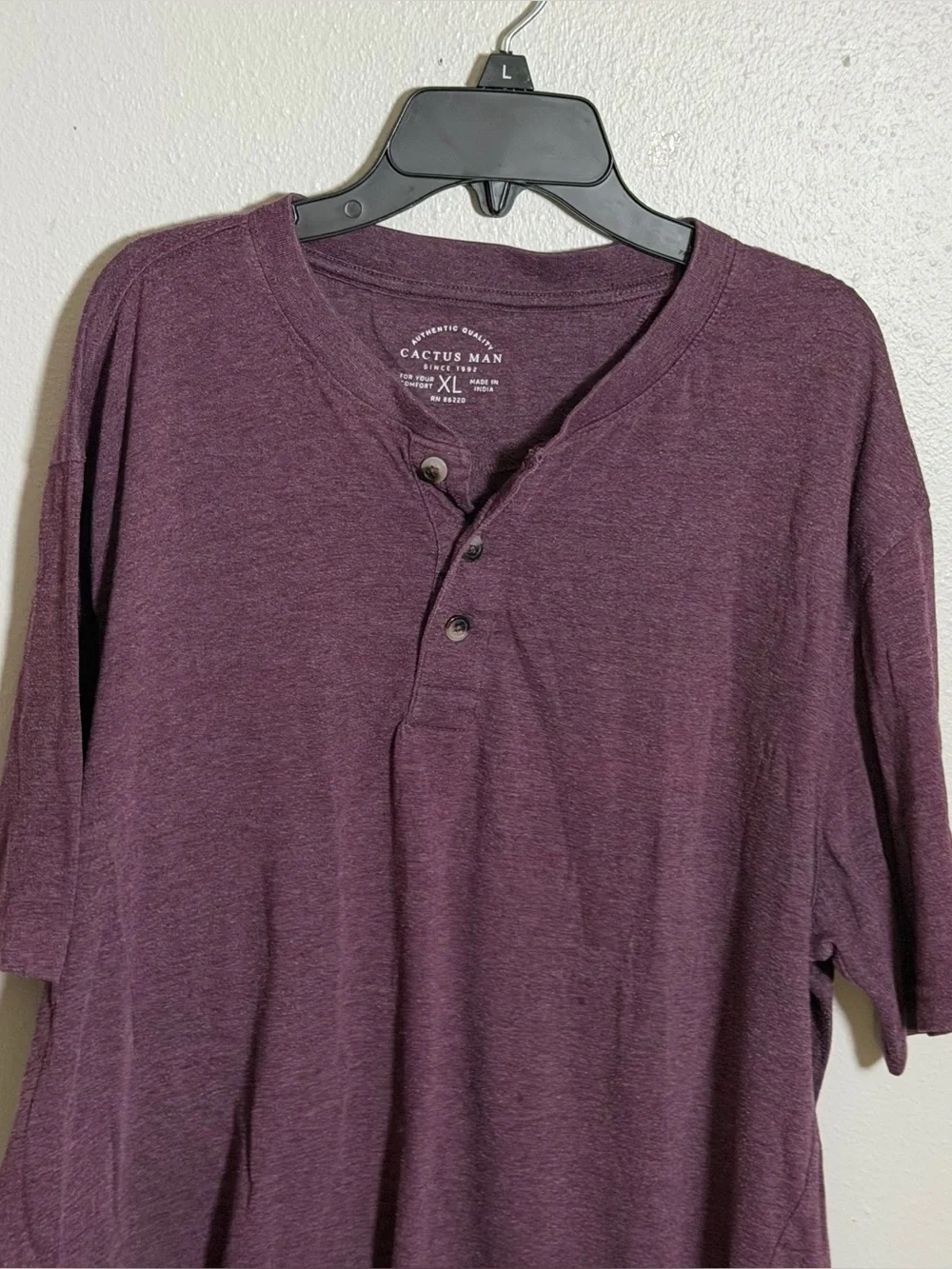 Cactus Man Minimalist Henley Short Sleeve Shirt‎ Casual Purple Plum size XL